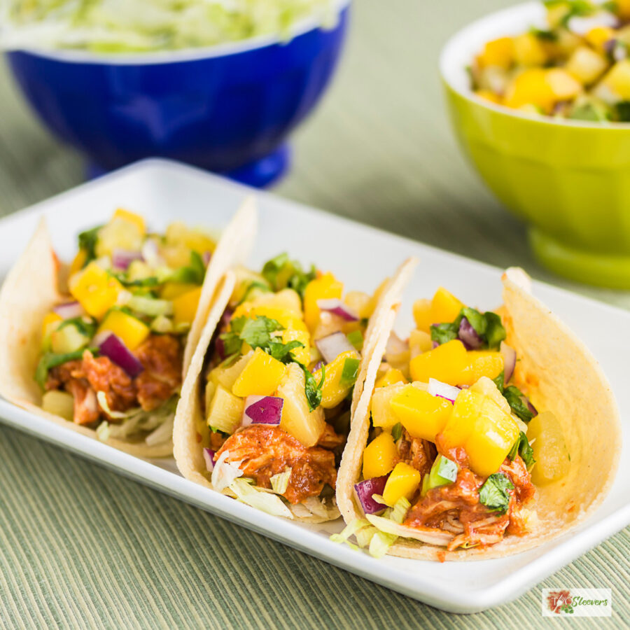 Three Hawaiian Chicken Tacos on a plate