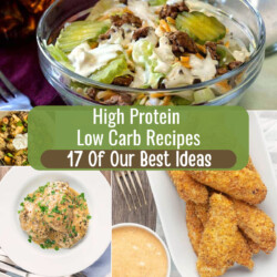 Fad diets Multipart grid of the best high protein low carb recipes with text overlay