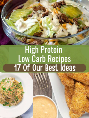 Multipart grid of the best high protein low carb recipes with text overlay