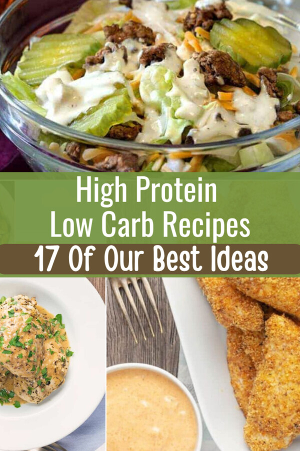 Multipart grid of the best high protein low carb recipes with text overlay