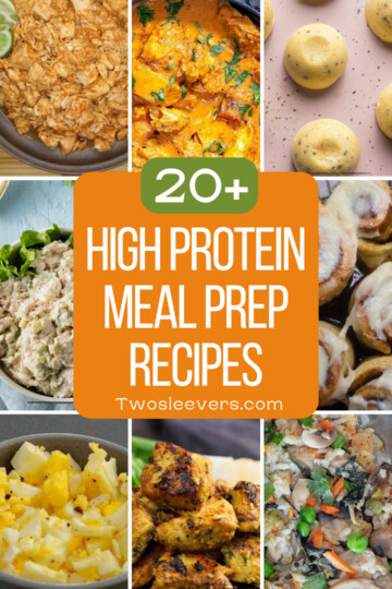 9 part image of grid with text overlay reading "High Protein Meal Prep Recipes"