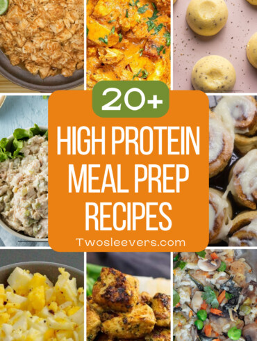 9 part image of grid with text overlay reading "High Protein Meal Prep Recipes"