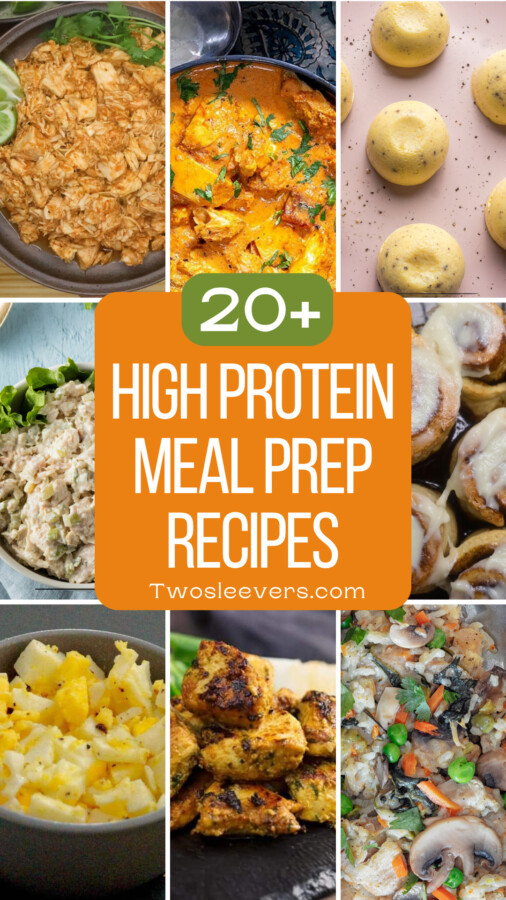 9 part image of grid with text overlay reading "High Protein Meal Prep Recipes"
