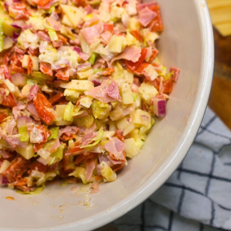 Close up image of Hoagie Dip in a bowl