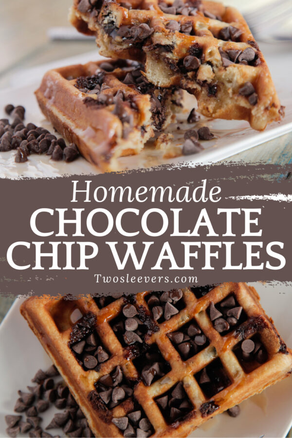 Homemade Chocolate Chip Waffles Pin with text overlay