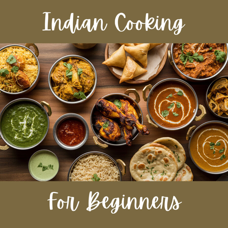 Indian Cooking For Beginners graphic with Indian Cuisine