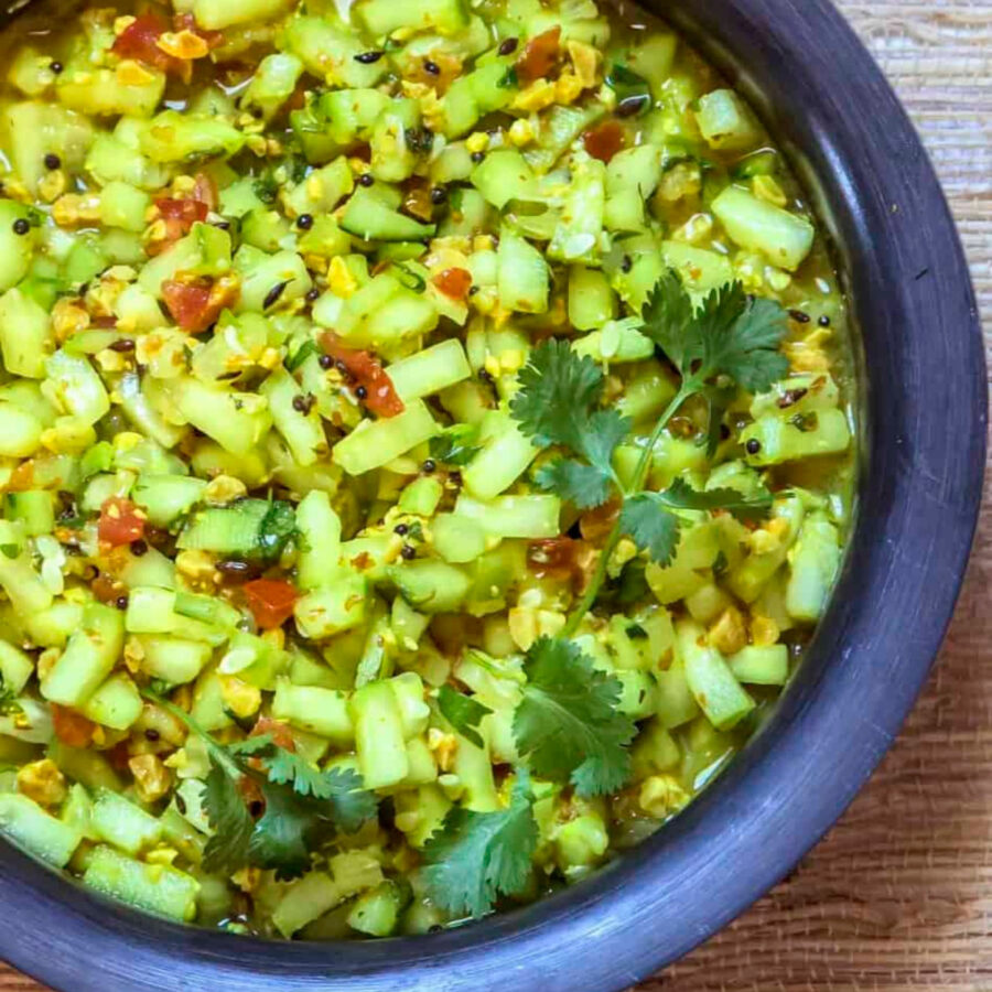 overhead image of Indian Cucumber Salad