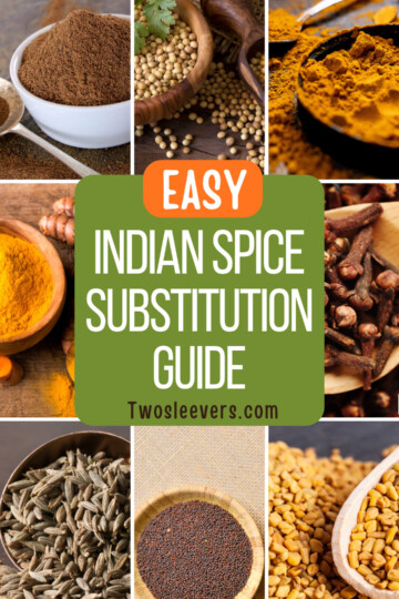 9 part grid of Indian Spices with text overlay reading "Indian Spice Substitution Guide