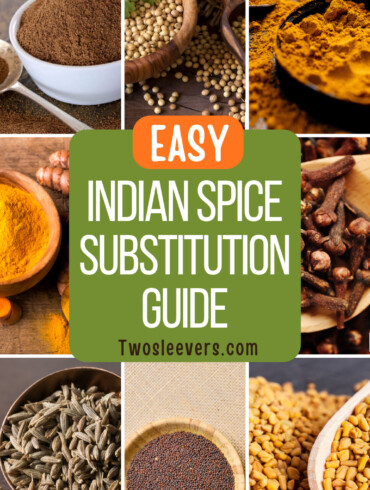 9 part grid of Indian Spices with text overlay reading "Indian Spice Substitution Guide