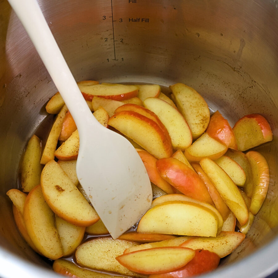 Cooked Instant Pot Cinnamon Apples with vanilla added to them
