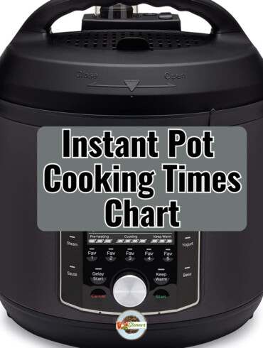 Instant pot with text overlay reading "Instant Pot Cooking Times Chart"