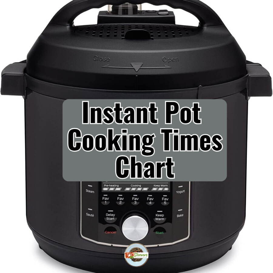 Instant pot with text overlay reading "Instant Pot Cooking Times Chart"