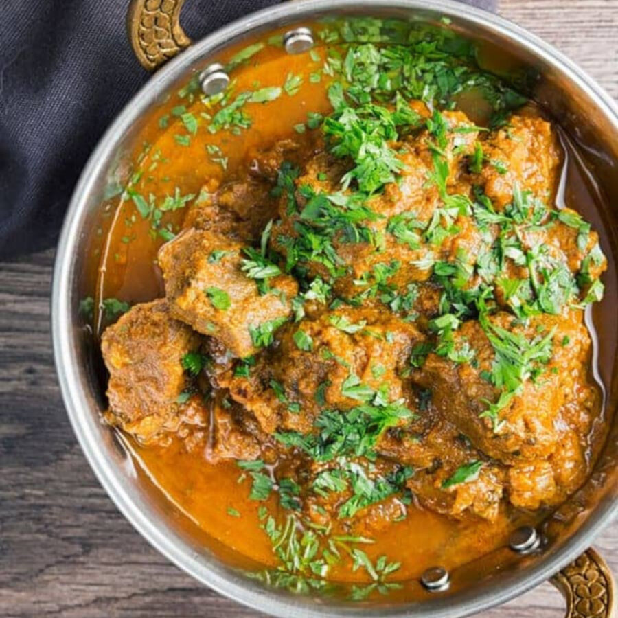 Overhead image of Lamb Rogan Josh in a serving dish