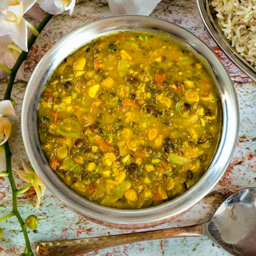 Overhead image of Langar Ki Dal in a serving dish