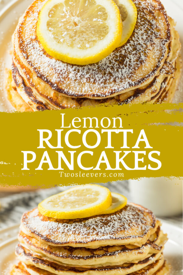 lemon ricotta pancakes pin with text overlay