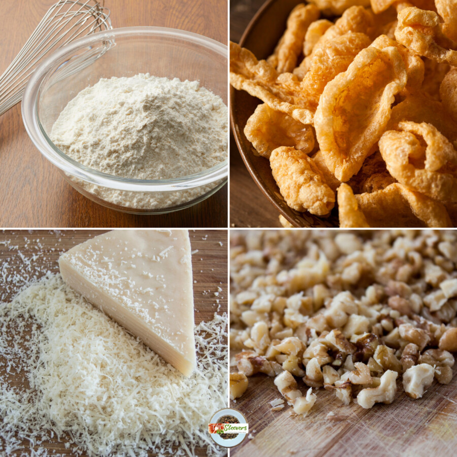 Four part grid showing different options for low carb breading