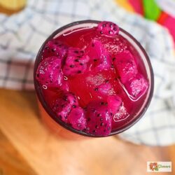 Overhead image of a Mango Dragonfruit refresher in a glass