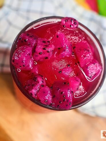 Overhead image of a Mango Dragonfruit refresher in a glass