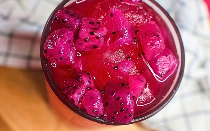 Overhead image of a Mango Dragonfruit refresher in a glass