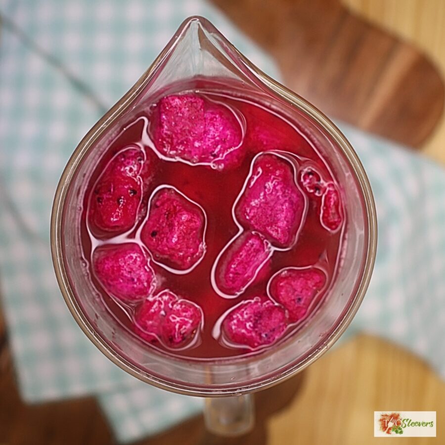 Mango Dragonfruit refresher with chunks of dragon fruit on top
