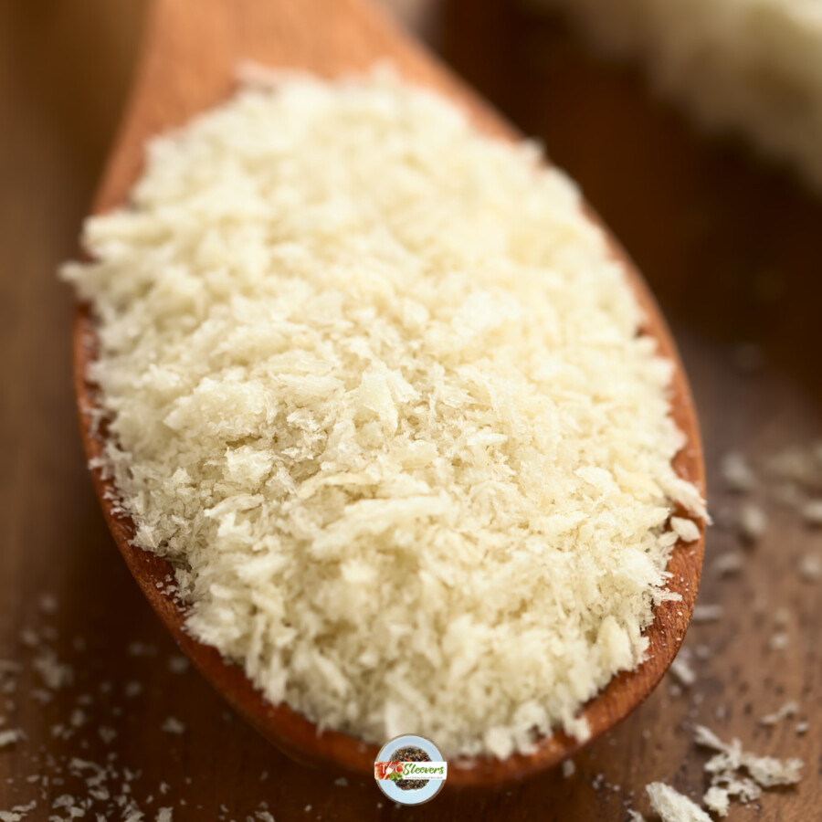 Panko breadcrumbs in a wooden spoon