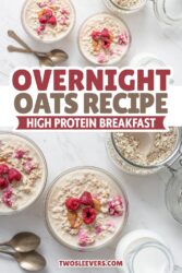 protein overnight oats pin with text overlay
