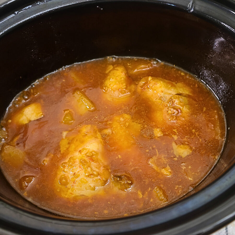 Crockpot Hawaiian Chicken with sauce thickened with cornstarch