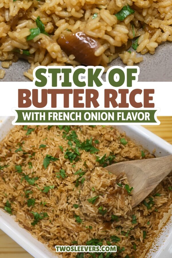 stick of butter rice Pin with text overlay