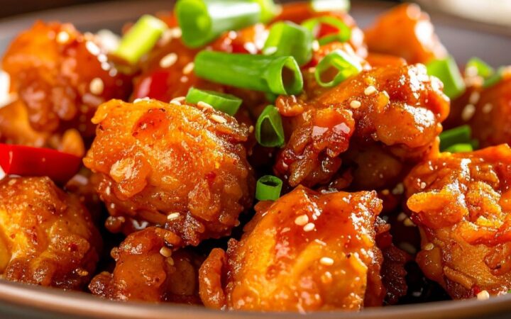 Close up image of One Pan Sweet Chili Chicken in a bowl