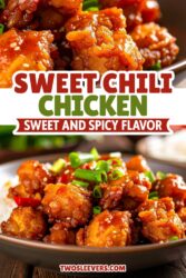 One Pan Sweet Chili Chicken Pin with text overlay