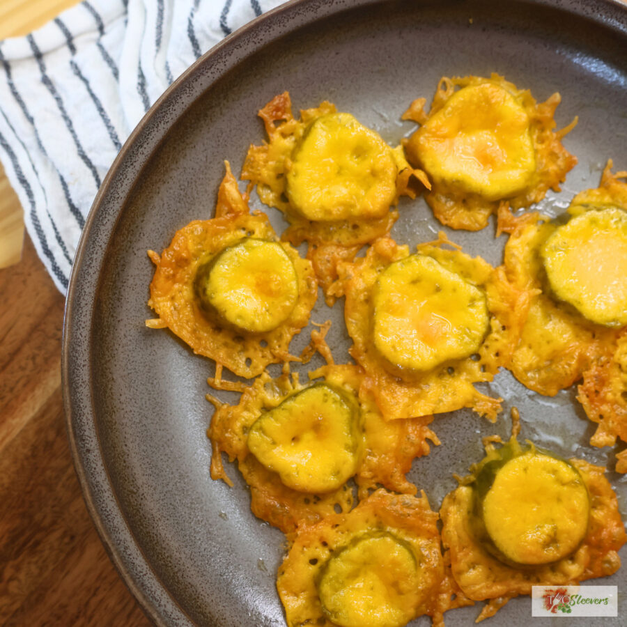 Overhead image of two ingredient fried pickles on a plate