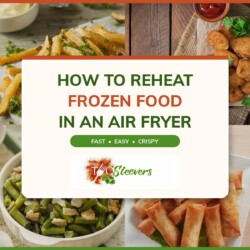 How To Reheat Frozen Food Text overlay with a four part recipe image grid under