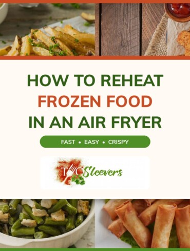 How To Reheat Frozen Food Text overlay with a four part recipe image grid under