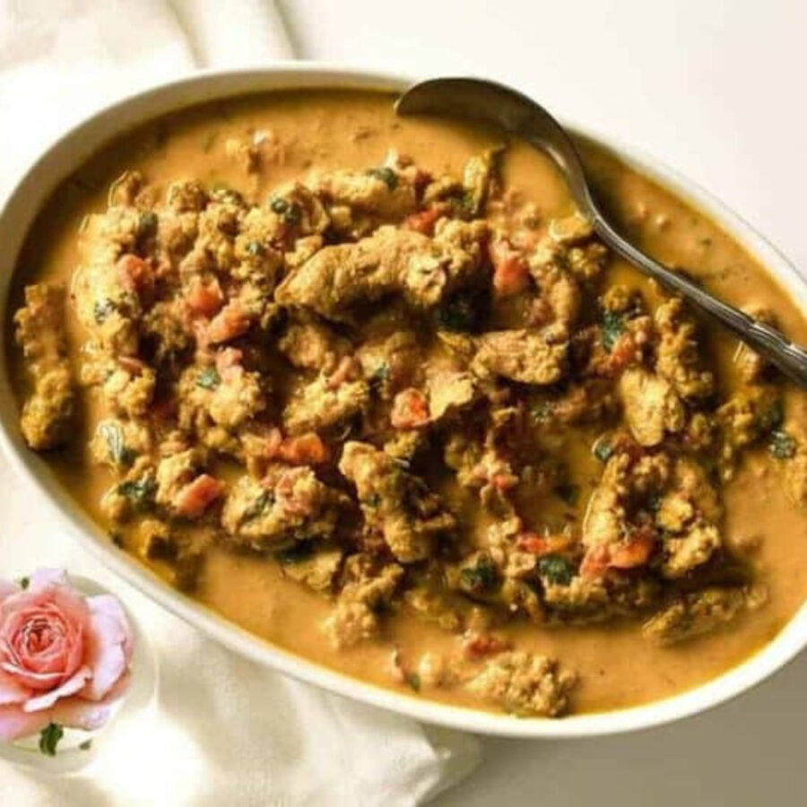 Overhead image of Vegetarian Butter Chicken in a bowl