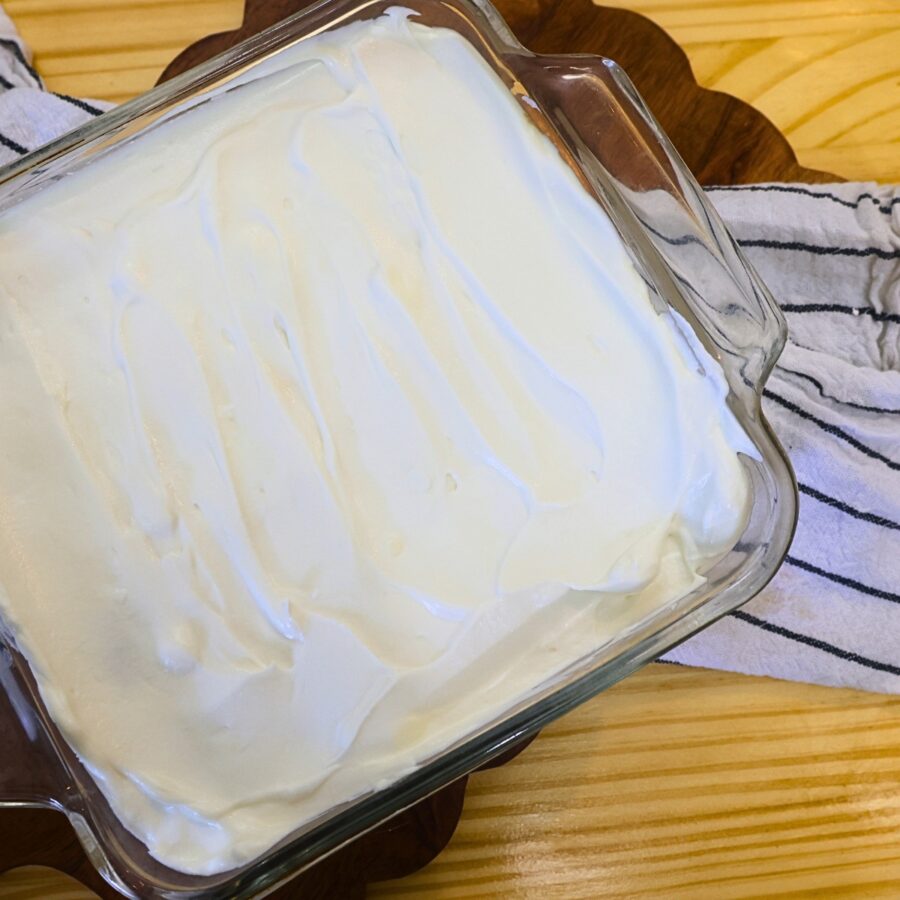 Chilled Yogurt tiramisu in a glass dish