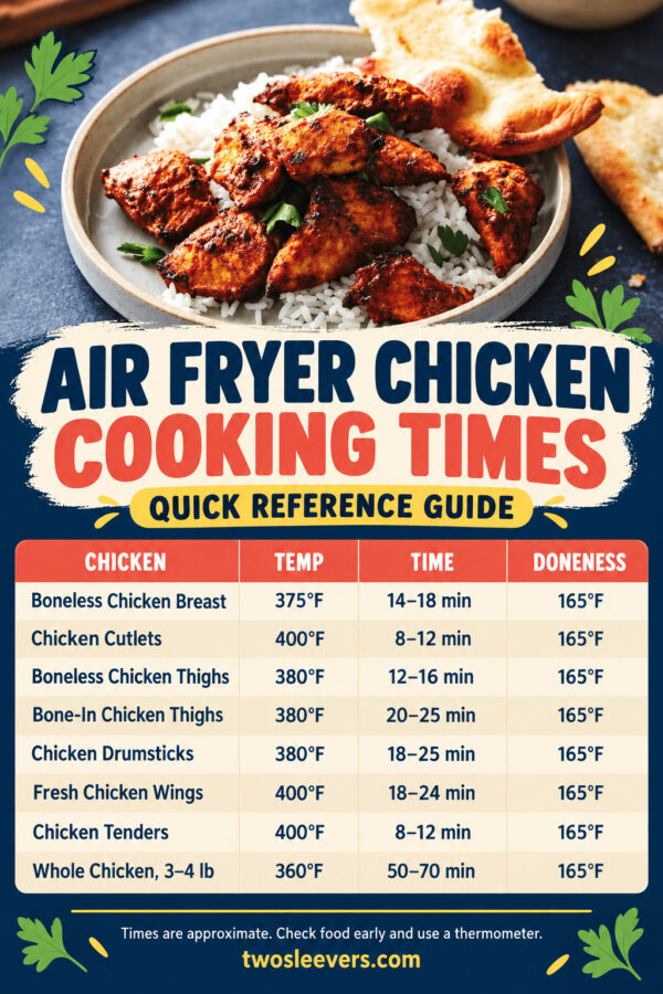 Chart of Air Fryer Chicken cooking times