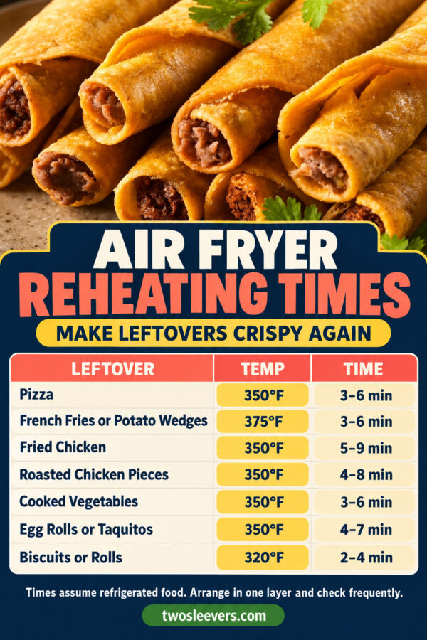 air fryer reheating times chart