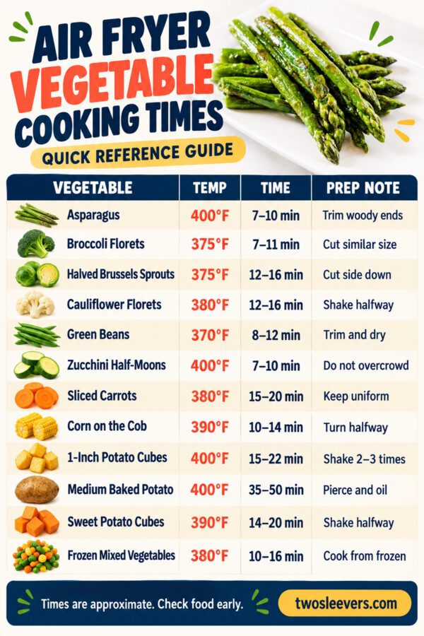 air fryer vegetables cooking chart