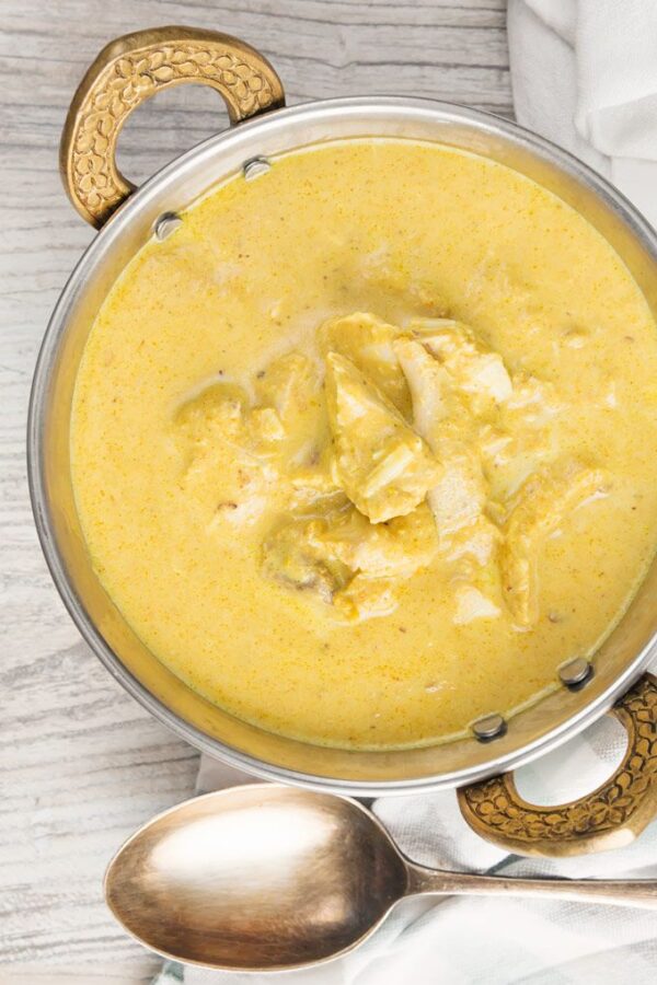 Overhead image of Instant Pot Chicken Korma in a serving dish