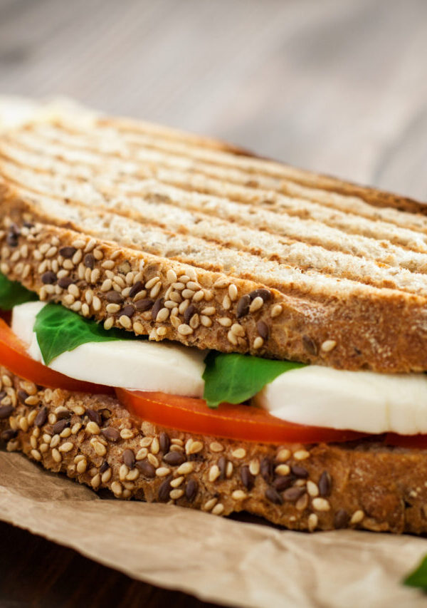 Close up image of a Caprese Sandwich