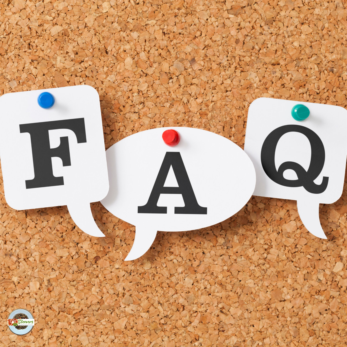 Three chat bubbles with the letters FAQ on a corkboard